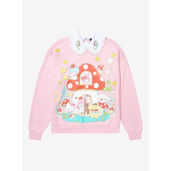 Sanrio Hello Kitty and Friends Mushroom Collared Crewneck BoxLunch Exclusive L - Picture 4 of 9